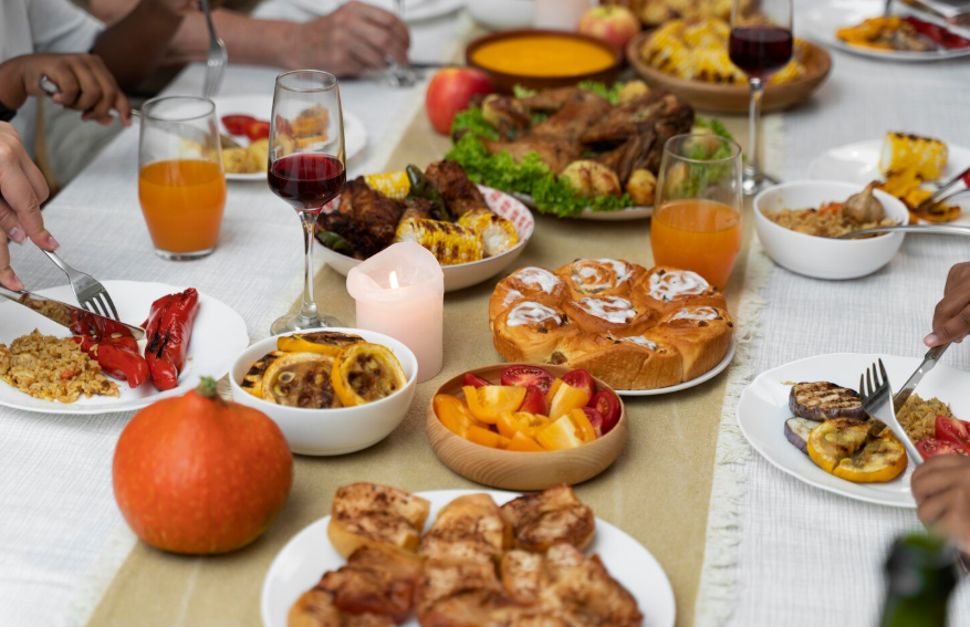 shared table set with potluck dish ideas for gatherings and crowd-friendly meals